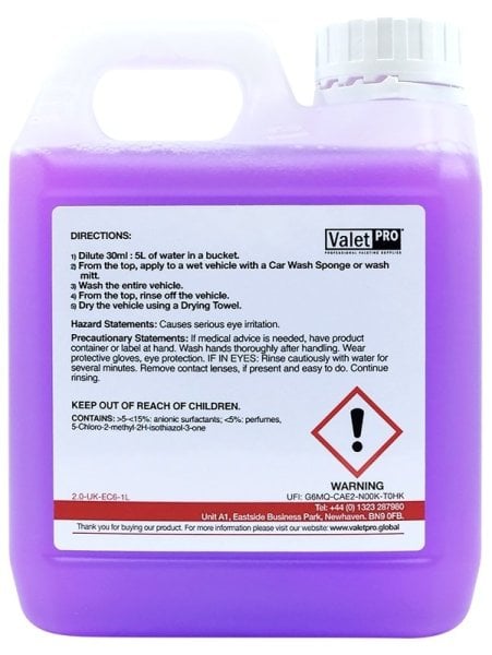 Valet Pro Concentrated Car Wash Seramik Korumalar için PH Dengeli Konsantre Şampuan 1 lt